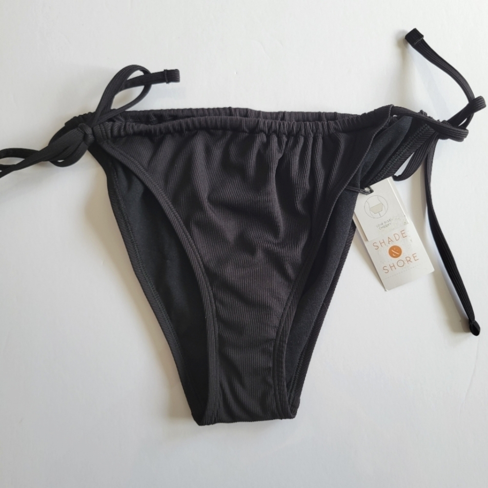 Shade & Shore Ribbed Black Bikini Bottom